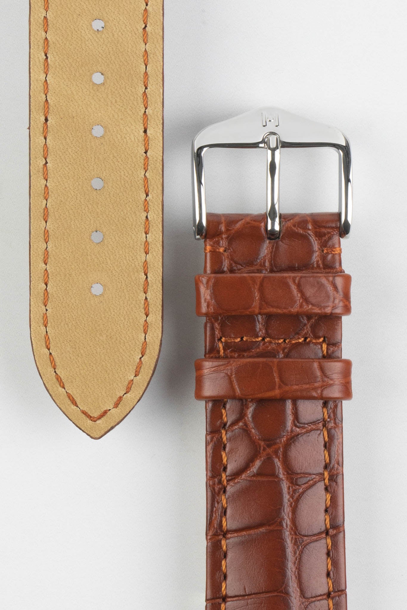 Hirsch GENUINE ALLIGATOR Louisiana Alligator Watch Strap in GOLD BROWN