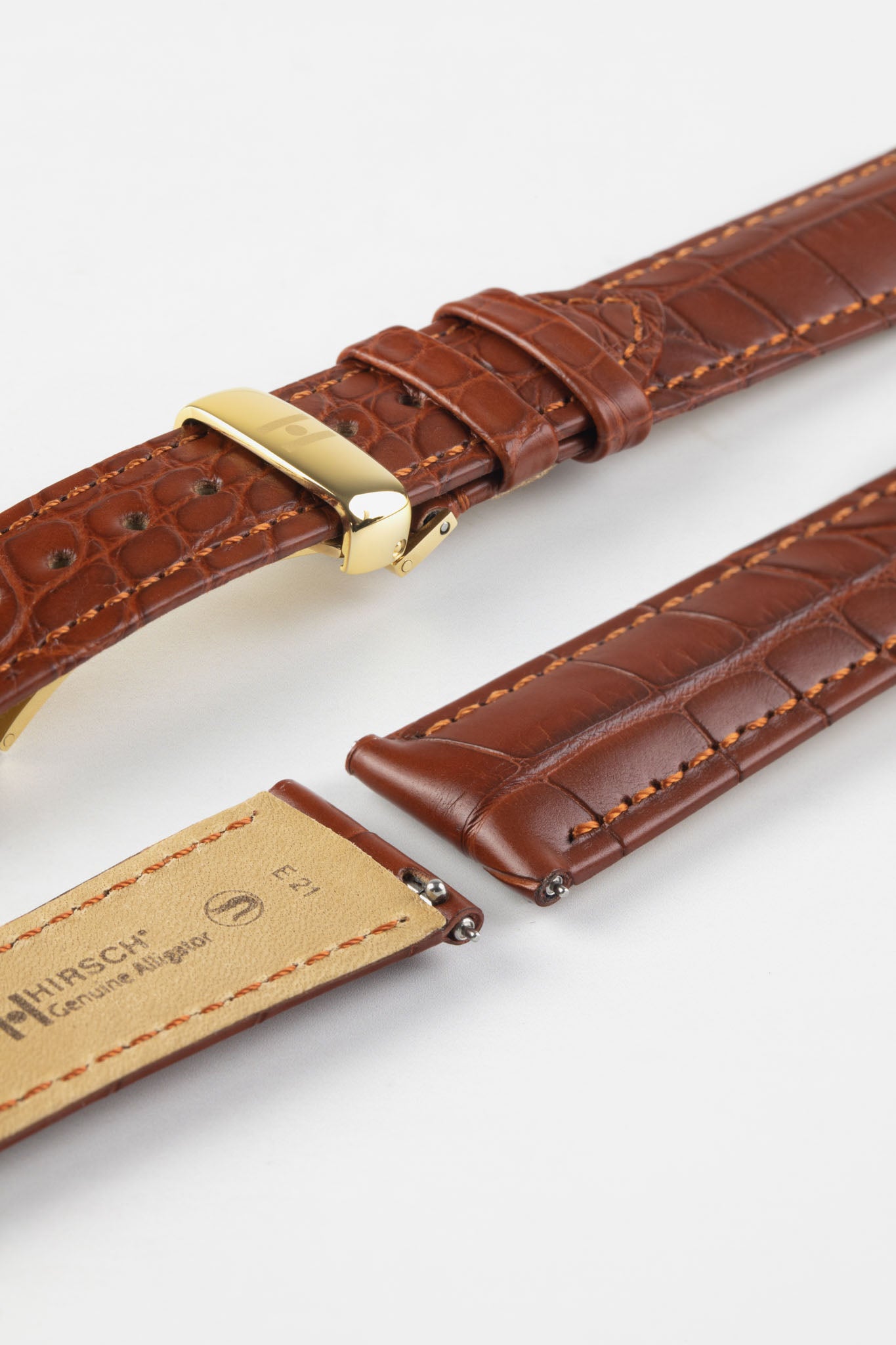 Hirsch GENUINE ALLIGATOR Louisiana Alligator Watch Strap in GOLD BROWN