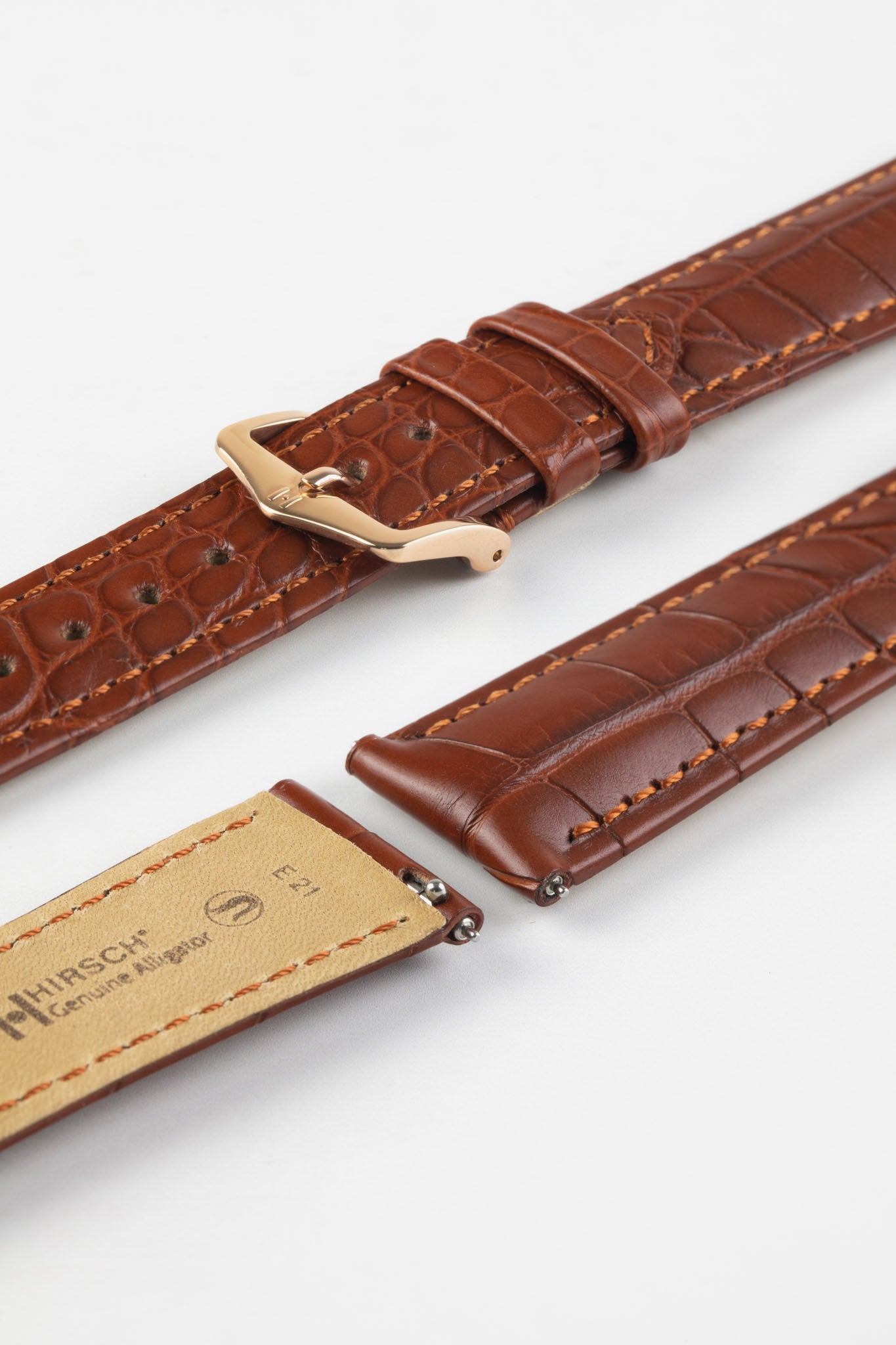 Hirsch GENUINE ALLIGATOR Louisiana Alligator Watch Strap in GOLD BROWN