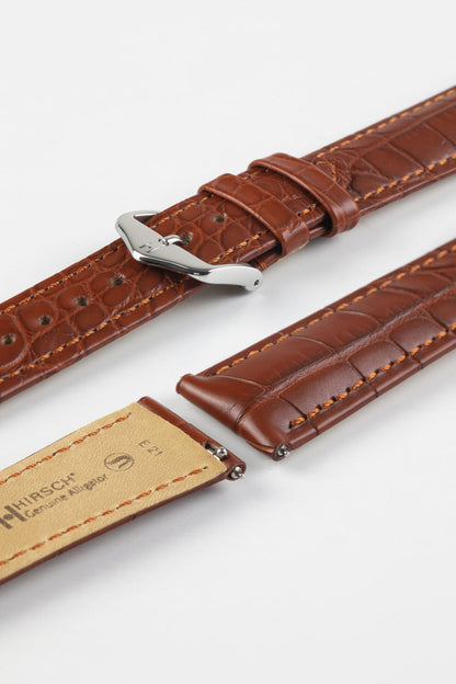 Hirsch GENUINE ALLIGATOR Louisiana Alligator Watch Strap in GOLD BROWN