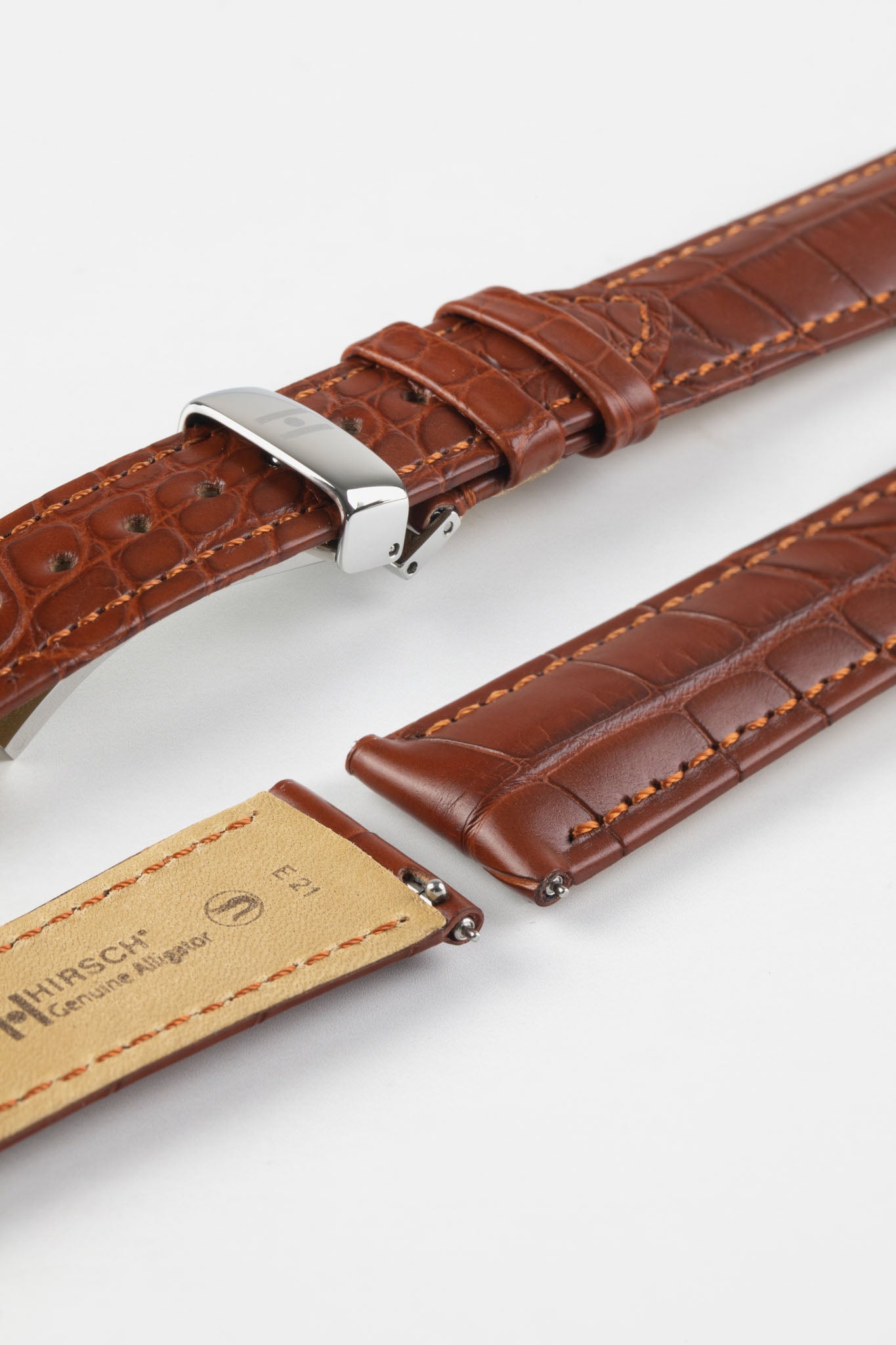 Hirsch GENUINE ALLIGATOR Louisiana Alligator Watch Strap in GOLD BROWN