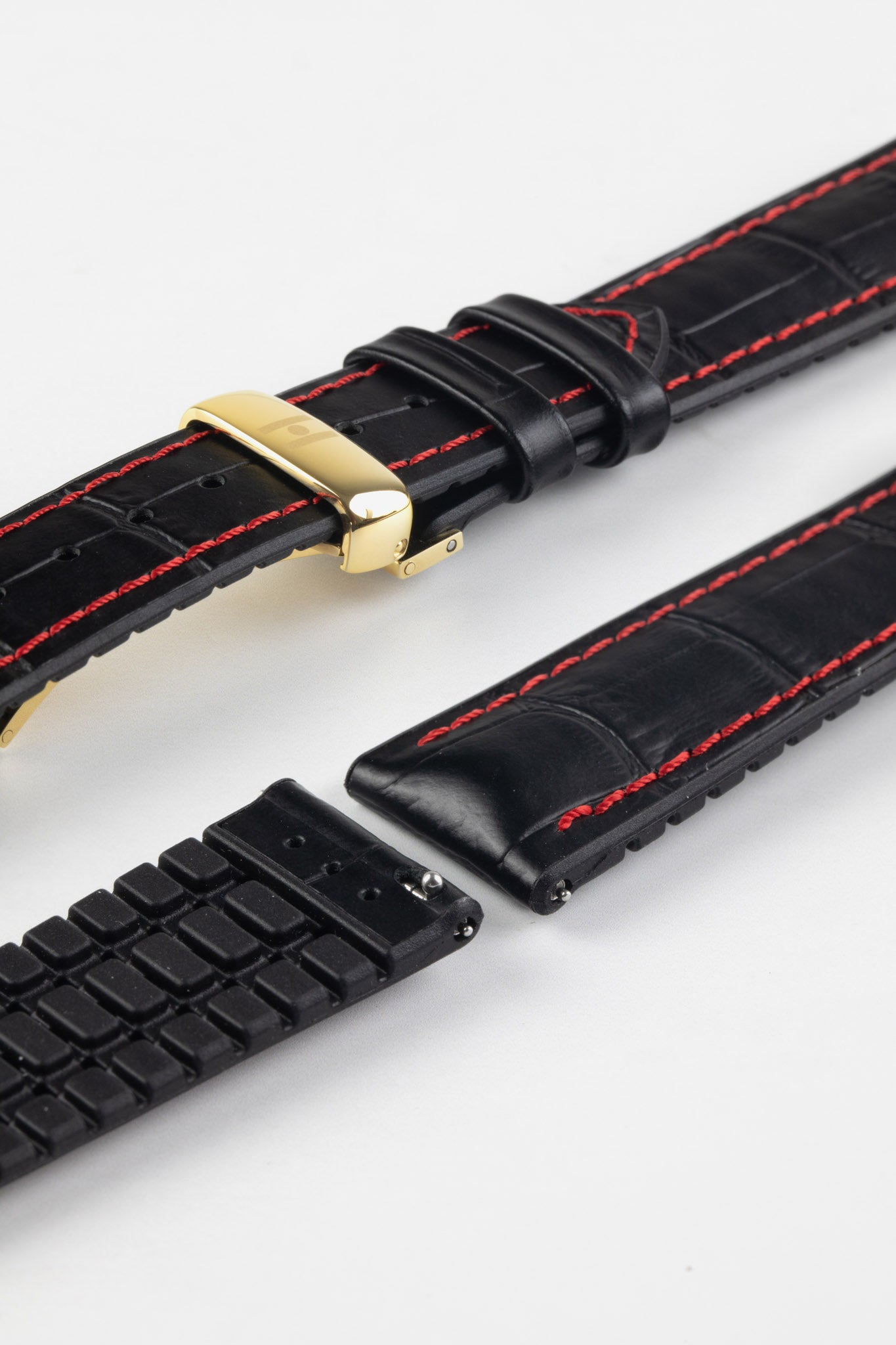 Hirsch GEORGE Alligator Embossed Performance Watch Strap in BLACK/RED