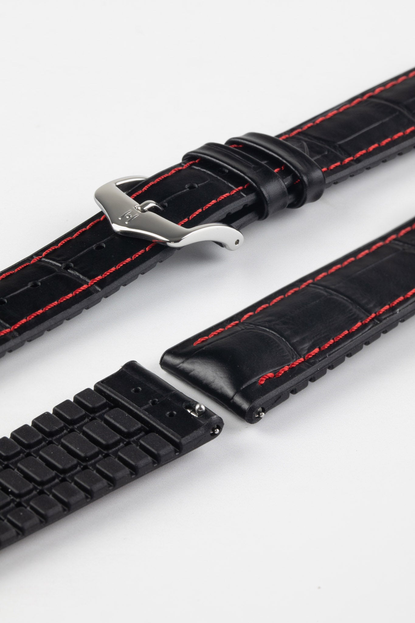 Hirsch GEORGE Alligator Embossed Performance Watch Strap in BLACK/RED