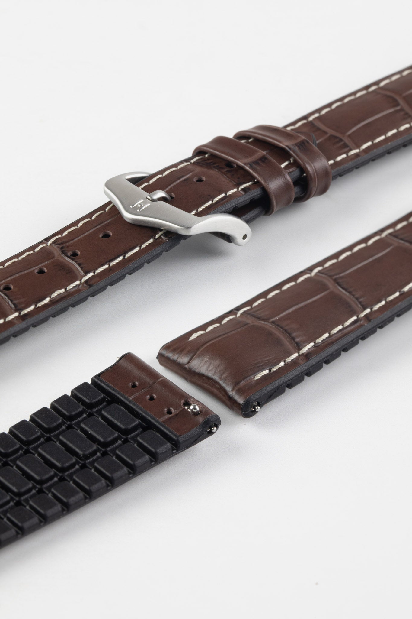 Hirsch GEORGE Alligator Embossed Performance Watch Strap in BROWN