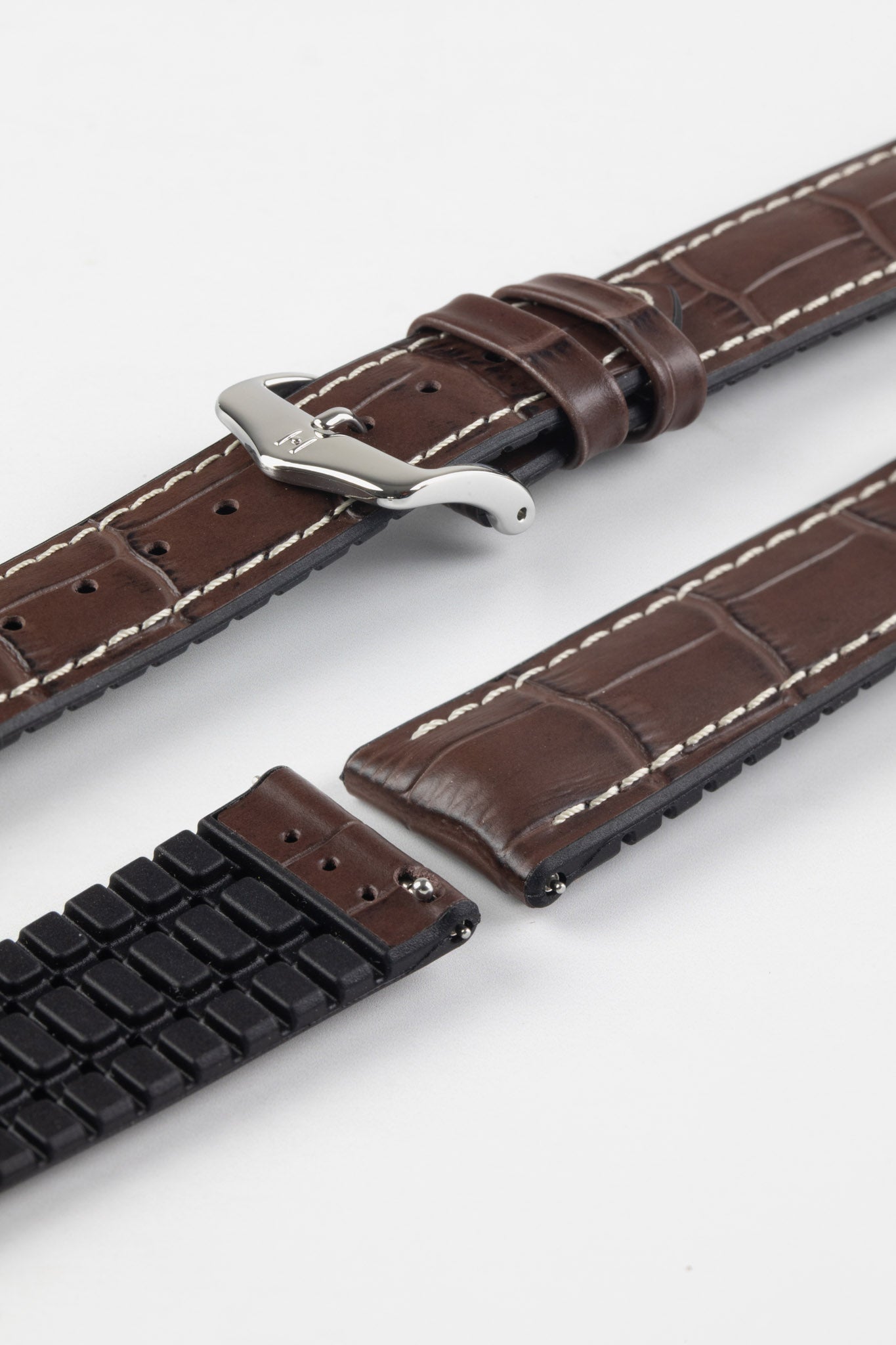 Hirsch GEORGE Alligator Embossed Performance Watch Strap in BROWN