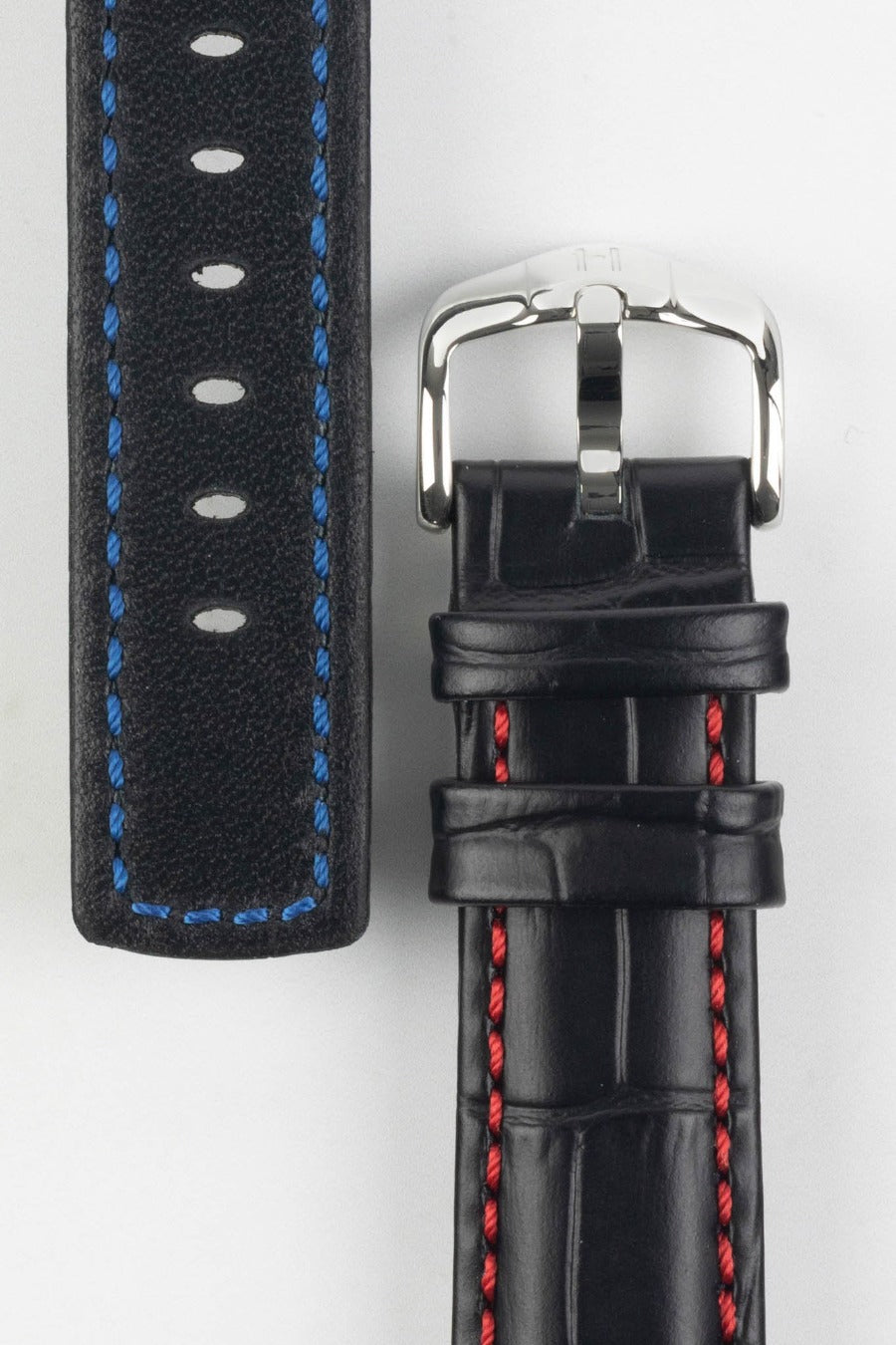 Hirsch GRAND DUKE Water-Resistant Alligator Embossed Sport Watch Strap in BLACK / RED