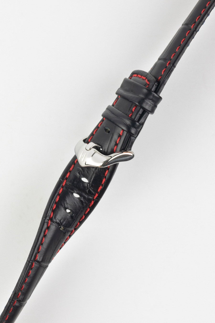 Hirsch GRAND DUKE Water-Resistant Alligator Embossed Sport Watch Strap in BLACK / RED