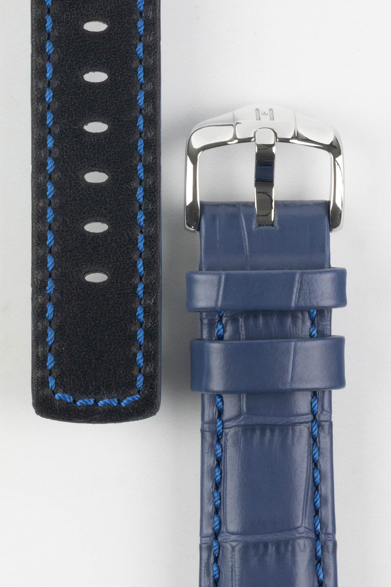 Hirsch GRAND DUKE Water-Resistant Alligator Embossed Sport Watch Strap in BLUE