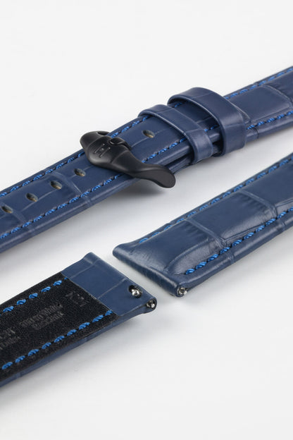 Hirsch GRAND DUKE Water-Resistant Alligator Embossed Sport Watch Strap in BLUE