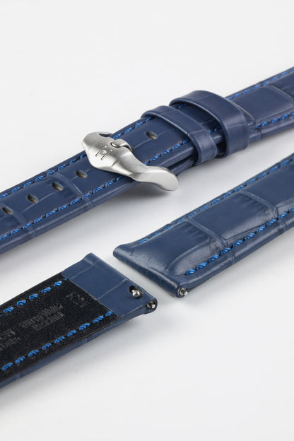 Hirsch GRAND DUKE Water-Resistant Alligator Embossed Sport Watch Strap in BLUE