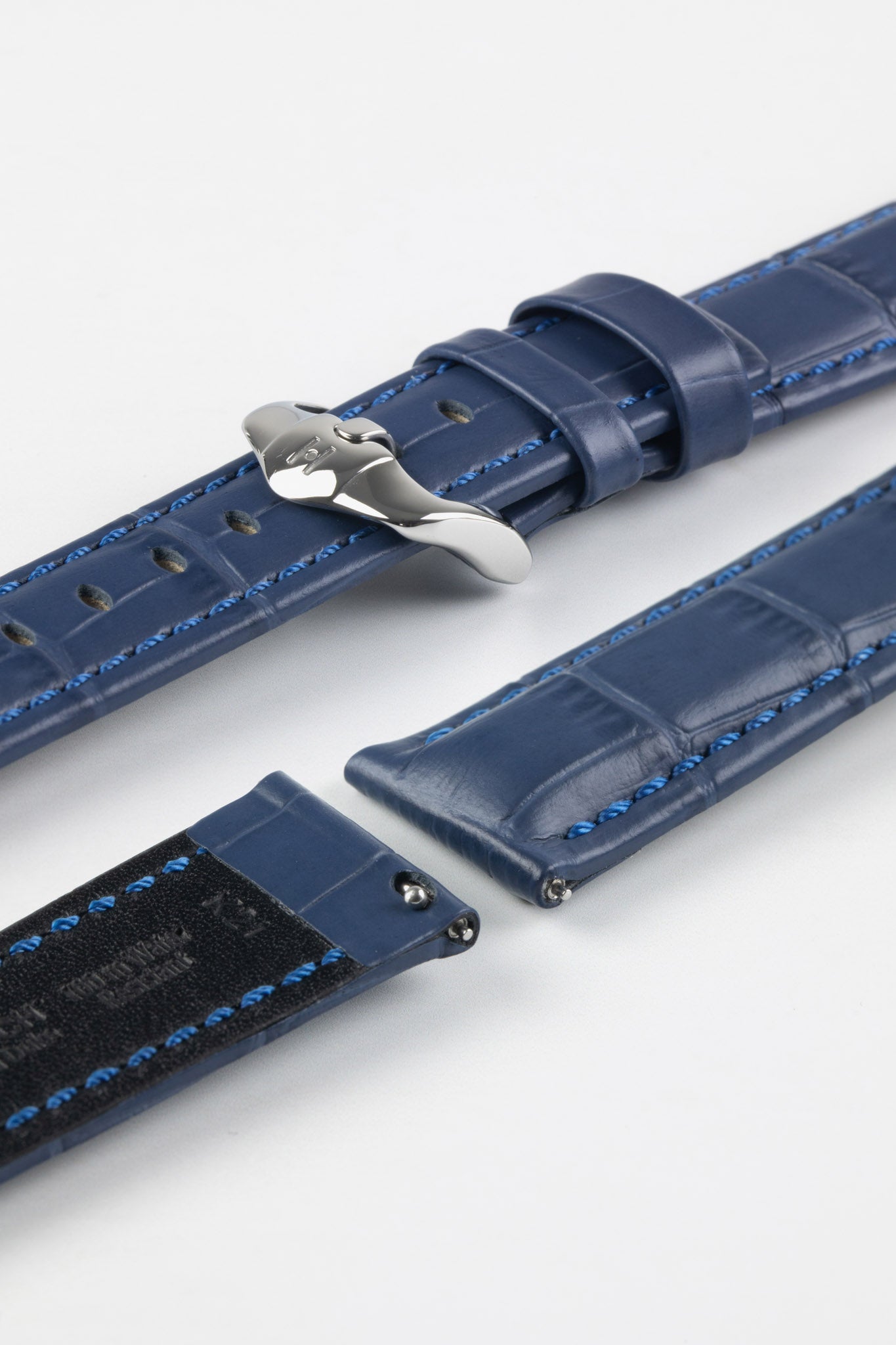 Hirsch GRAND DUKE Water-Resistant Alligator Embossed Sport Watch Strap in BLUE