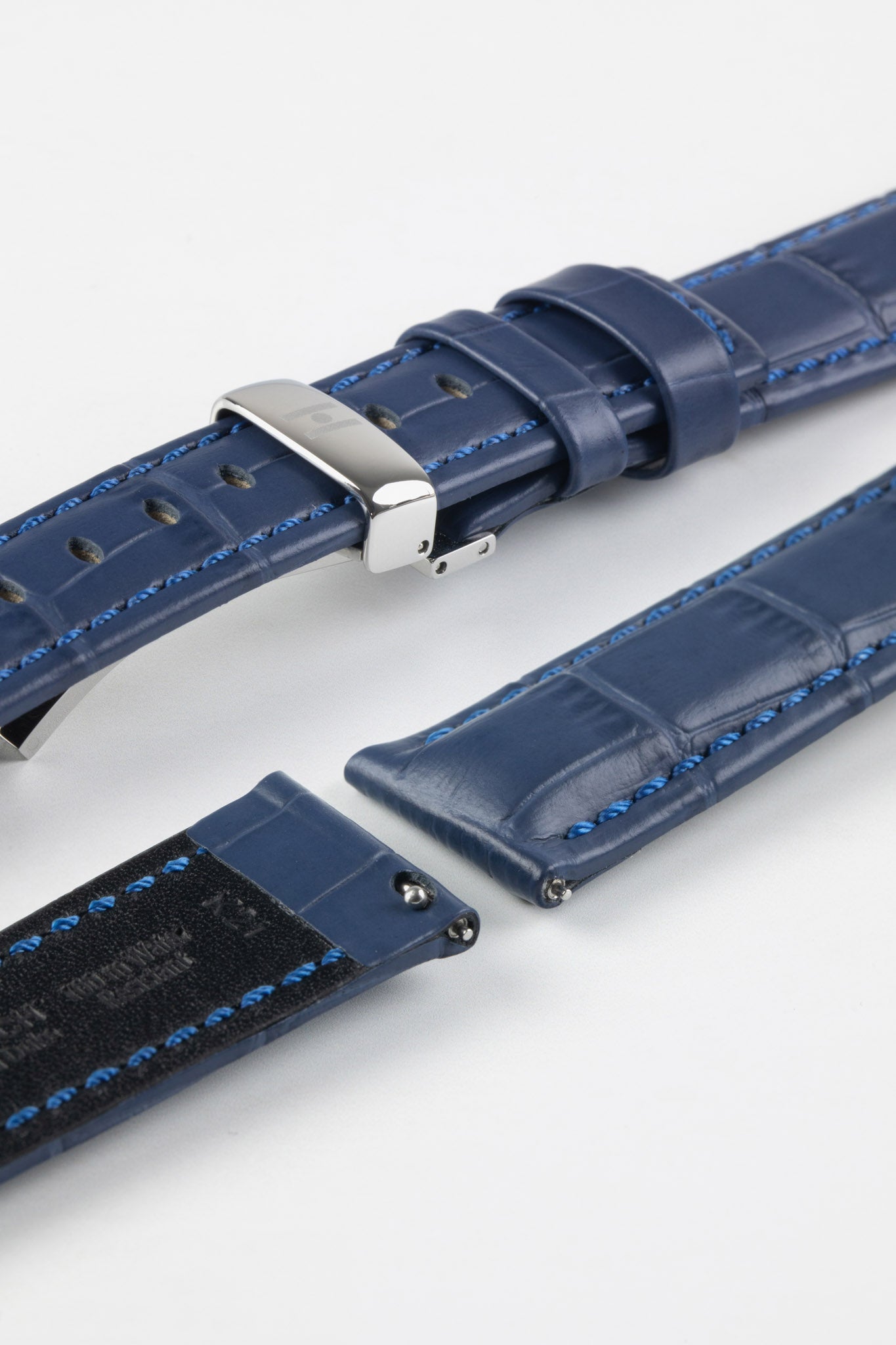 Hirsch GRAND DUKE Water-Resistant Alligator Embossed Sport Watch Strap in BLUE