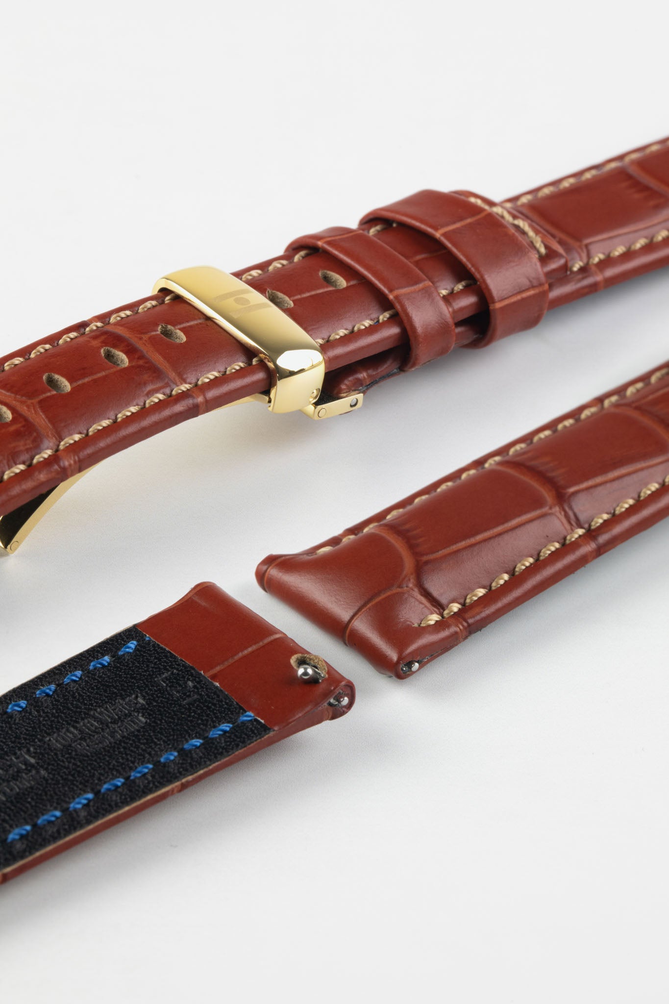 Hirsch GRAND DUKE Water-Resistant Alligator Embossed Sport Watch Strap in GOLD BROWN