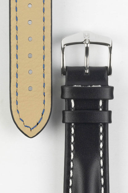 Hirsch HEAVY CALF Water-Resistant Calf Leather Watch Strap in BLACK / WHITE