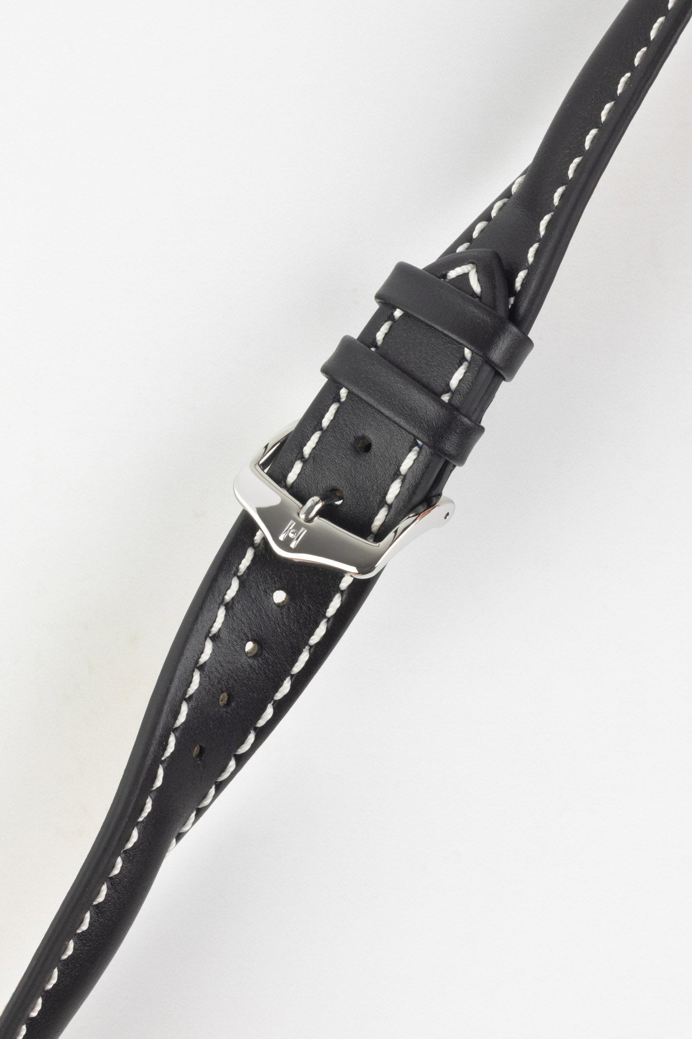 Hirsch HEAVY CALF Water-Resistant Calf Leather Watch Strap in BLACK / WHITE