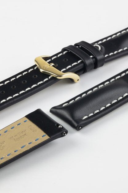 Hirsch HEAVY CALF Water-Resistant Calf Leather Watch Strap in BLACK / WHITE