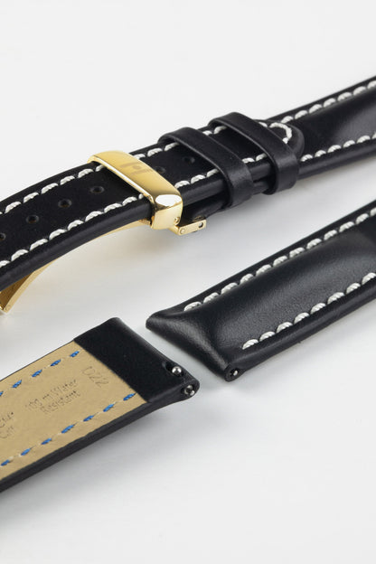 Hirsch HEAVY CALF Water-Resistant Calf Leather Watch Strap in BLACK / WHITE