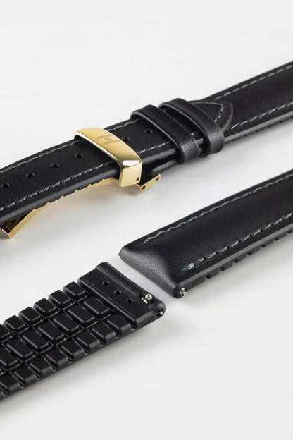 Hirsch JAMES Calf Leather Performance Watch Strap in BLACK