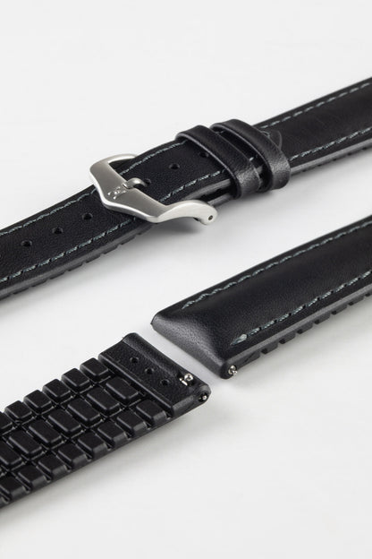 Hirsch JAMES Calf Leather Performance Watch Strap in BLACK