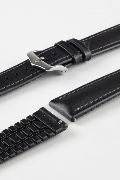 Hirsch JAMES Calf Leather Performance Watch Strap in BLACK