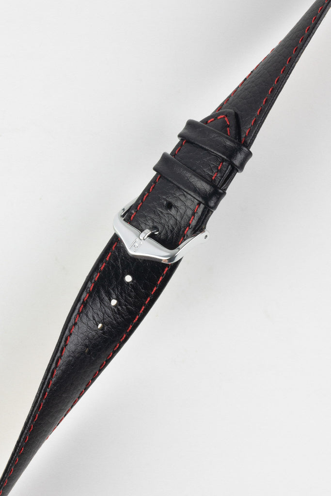 black leather watch strap red stitching 