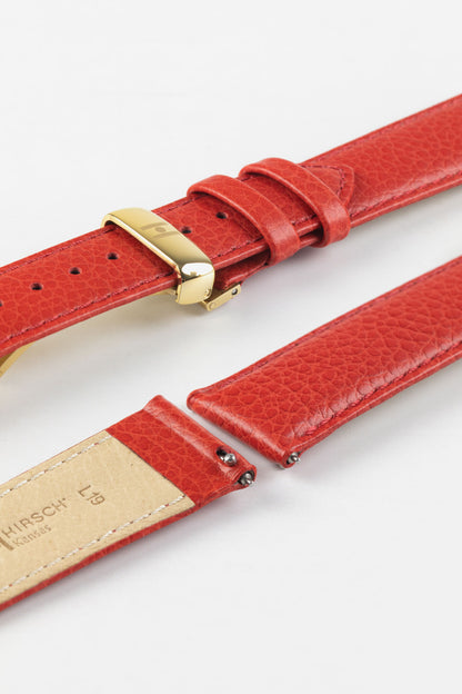 Hirsch KANSAS Buffalo Embossed Calf Leather in RED with Red Stitch
