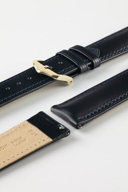 Hirsch KENT Textured Natural Leather Watch Strap in DEEP BLUE
