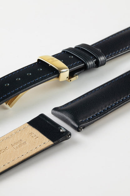 Hirsch KENT Textured Natural Leather Watch Strap in DEEP BLUE