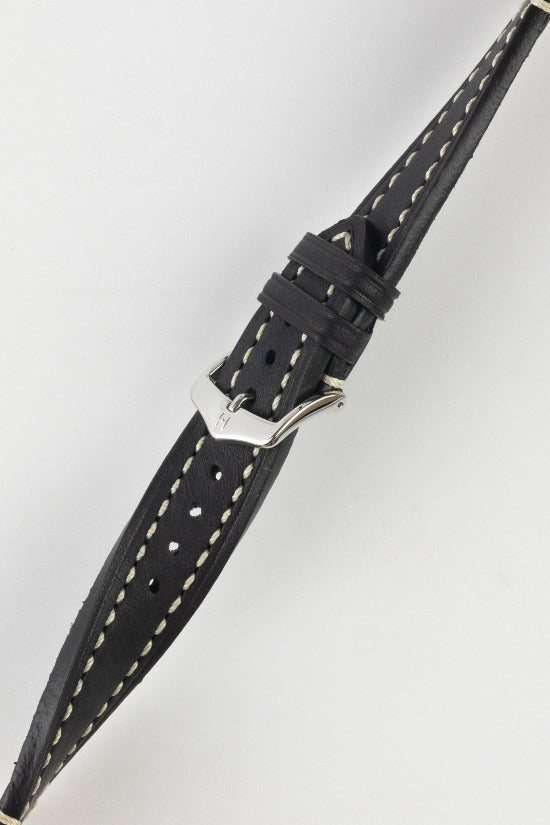 thick black leather watch strap