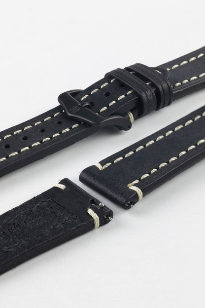 thick black leather watch strap