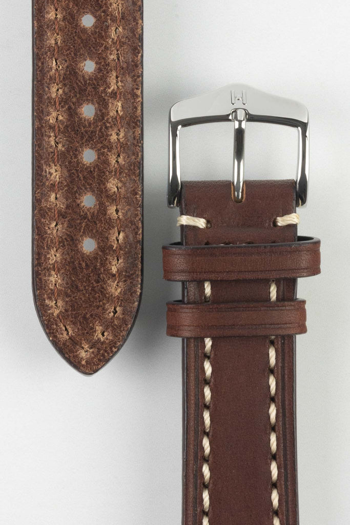 thick brown leather watch strap