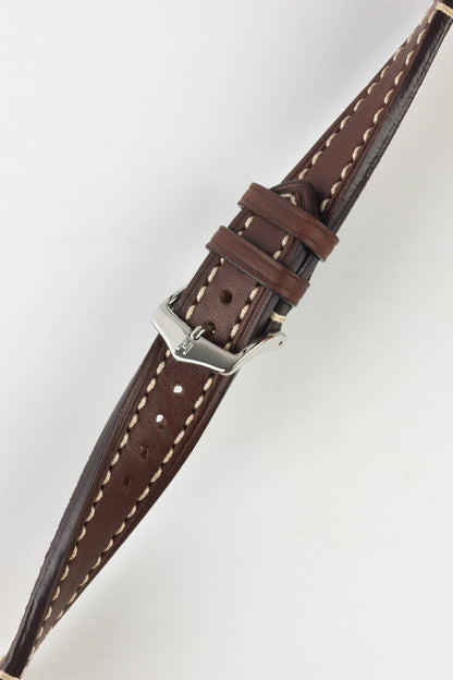 thick brown leather watch strap