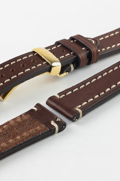 thick brown leather watch strap