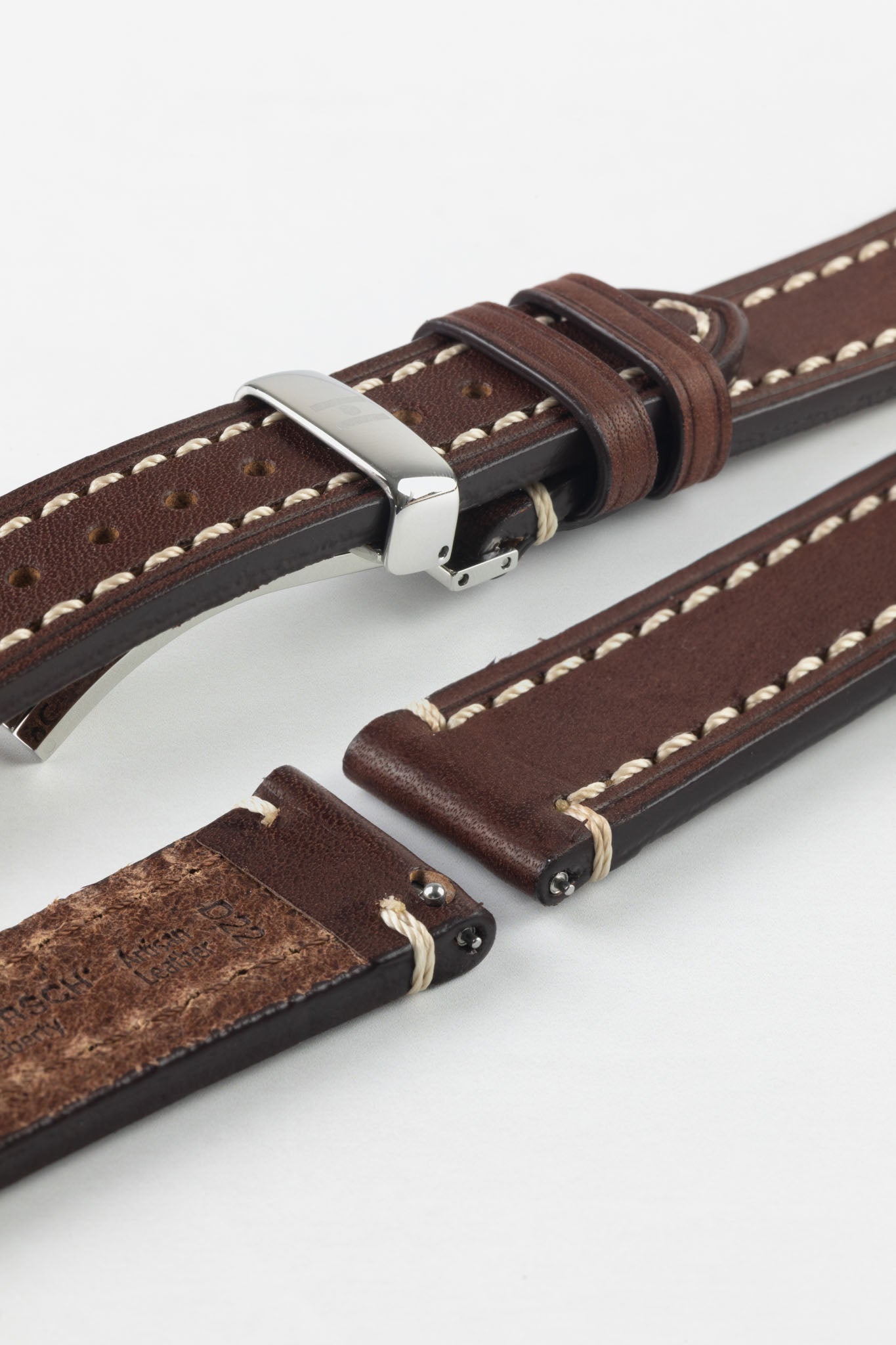 thick brown leather watch strap