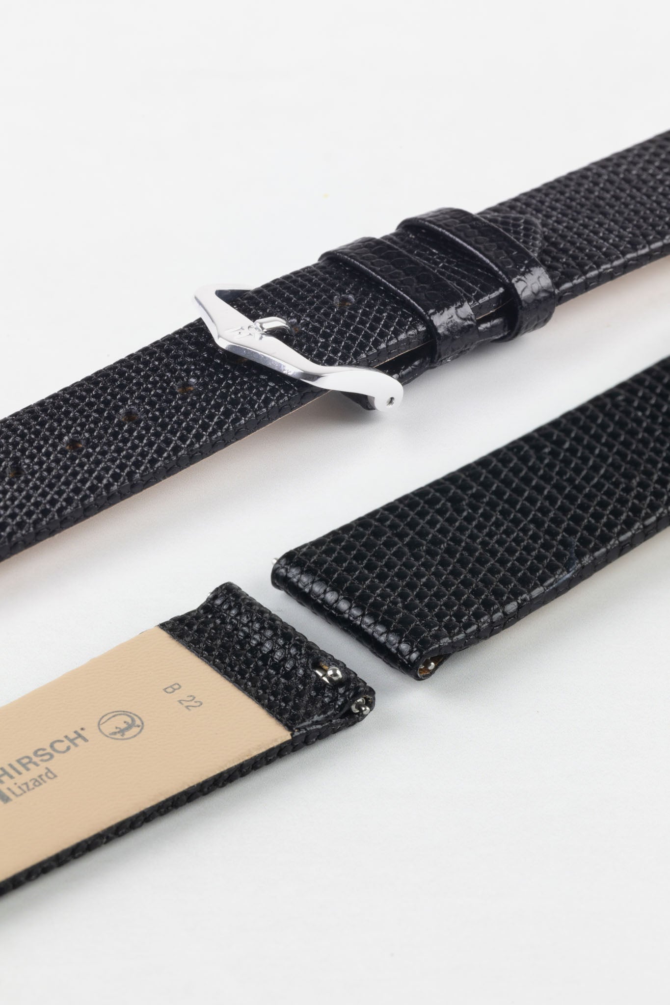 Hirsch LIZARD Leather Watch Strap in BLACK