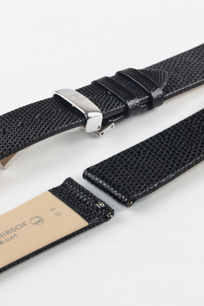 Hirsch LIZARD Leather Watch Strap in BLACK