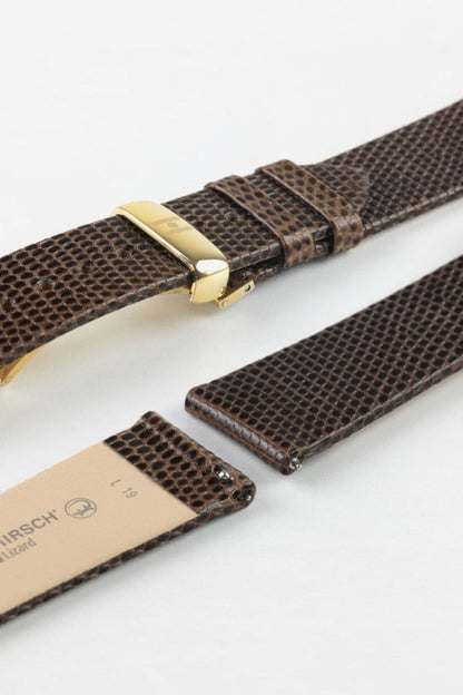 Hirsch LIZARD Leather Watch Strap in BROWN