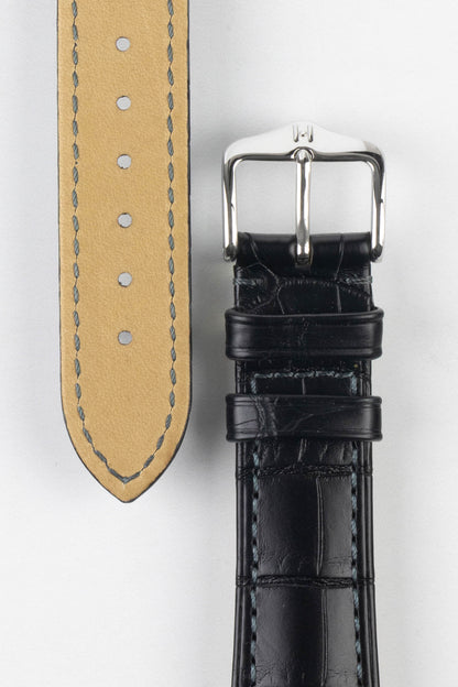 Hirsch LONDON Matt Alligator Leather Watch Strap in BLACK