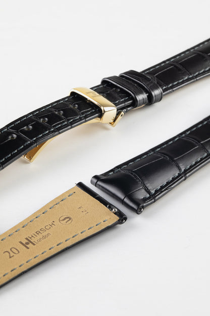 Hirsch LONDON Matt Alligator Leather Watch Strap in BLACK