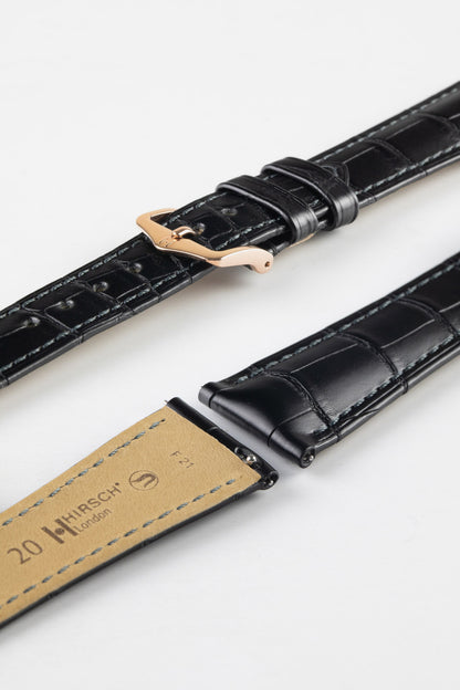 Hirsch LONDON Matt Alligator Leather Watch Strap in BLACK