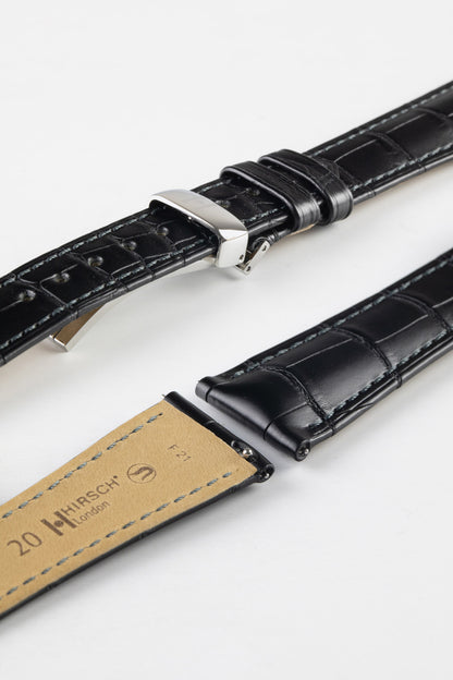 Hirsch LONDON Matt Alligator Leather Watch Strap in BLACK