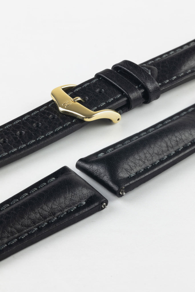 Hirsch Lucca Black watch strap with gold buckle