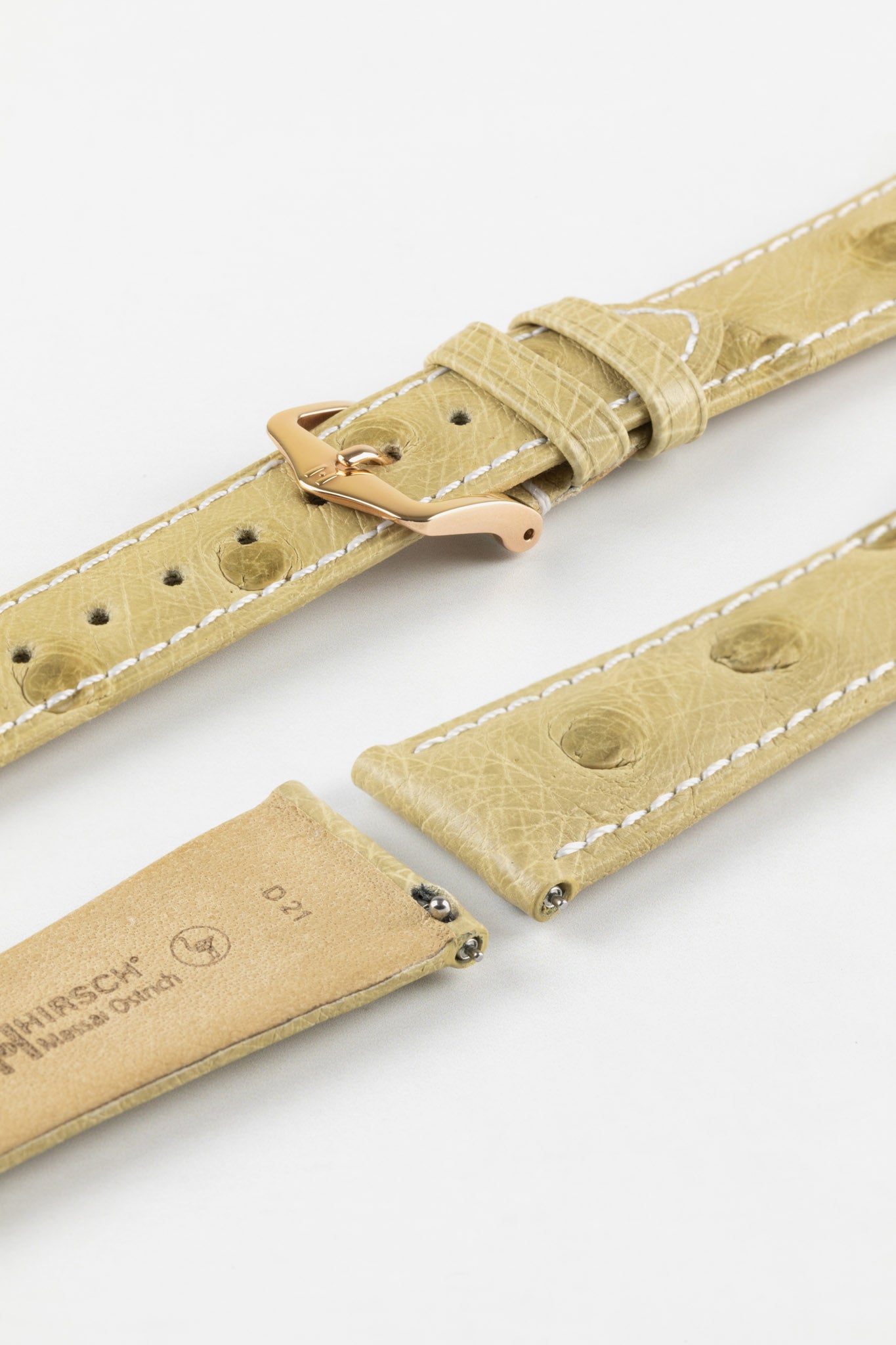 Hirsch MASSAI OSTRICH Leather Watch Strap in BEIGE With WHITE Stitching