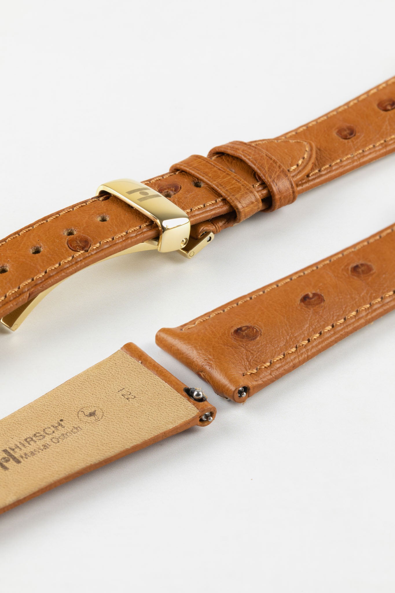 Hirsch MASSAI OSTRICH Leather Watch Strap in GOLD BROWN