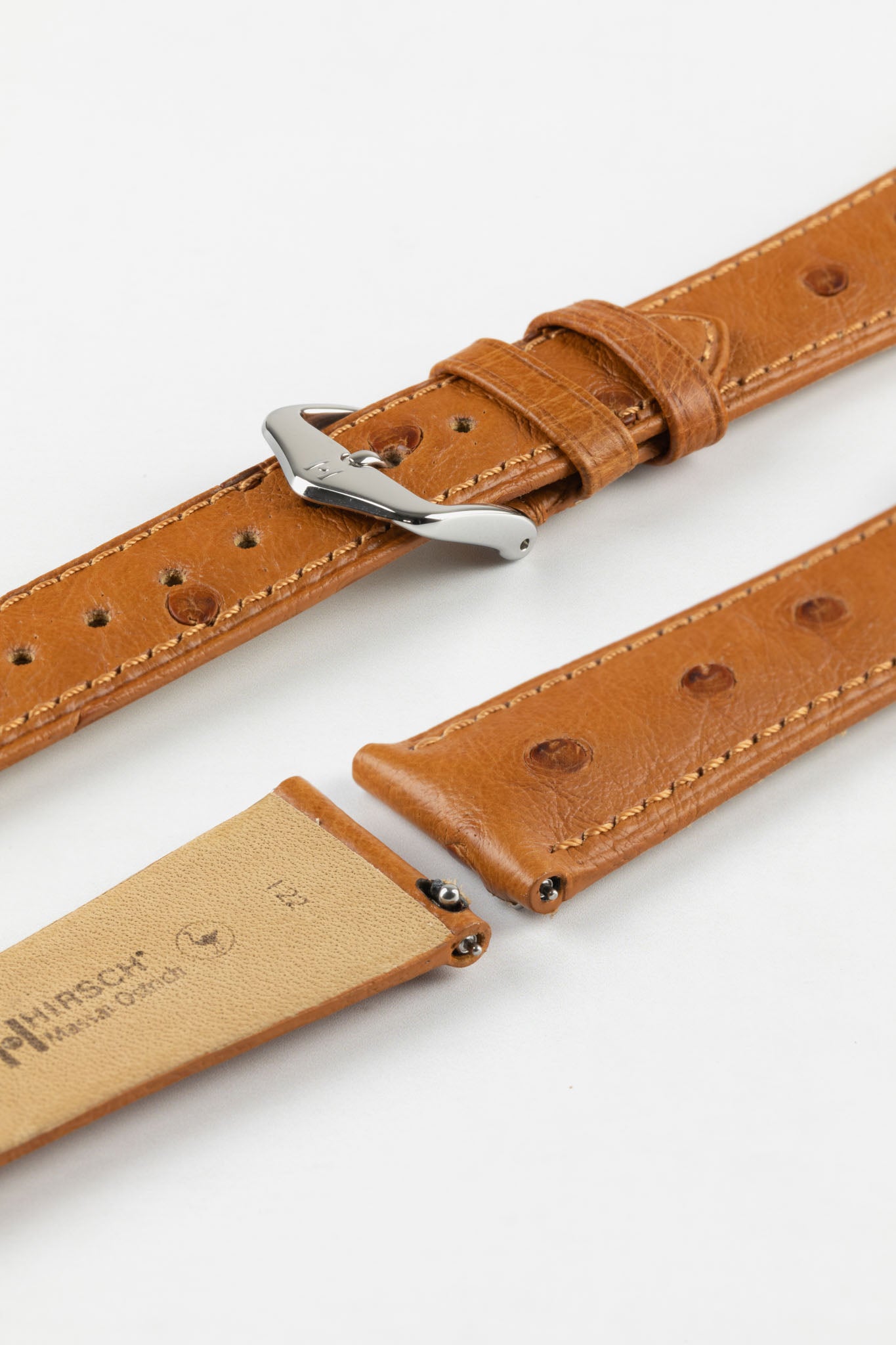 Hirsch MASSAI OSTRICH Leather Watch Strap in GOLD BROWN