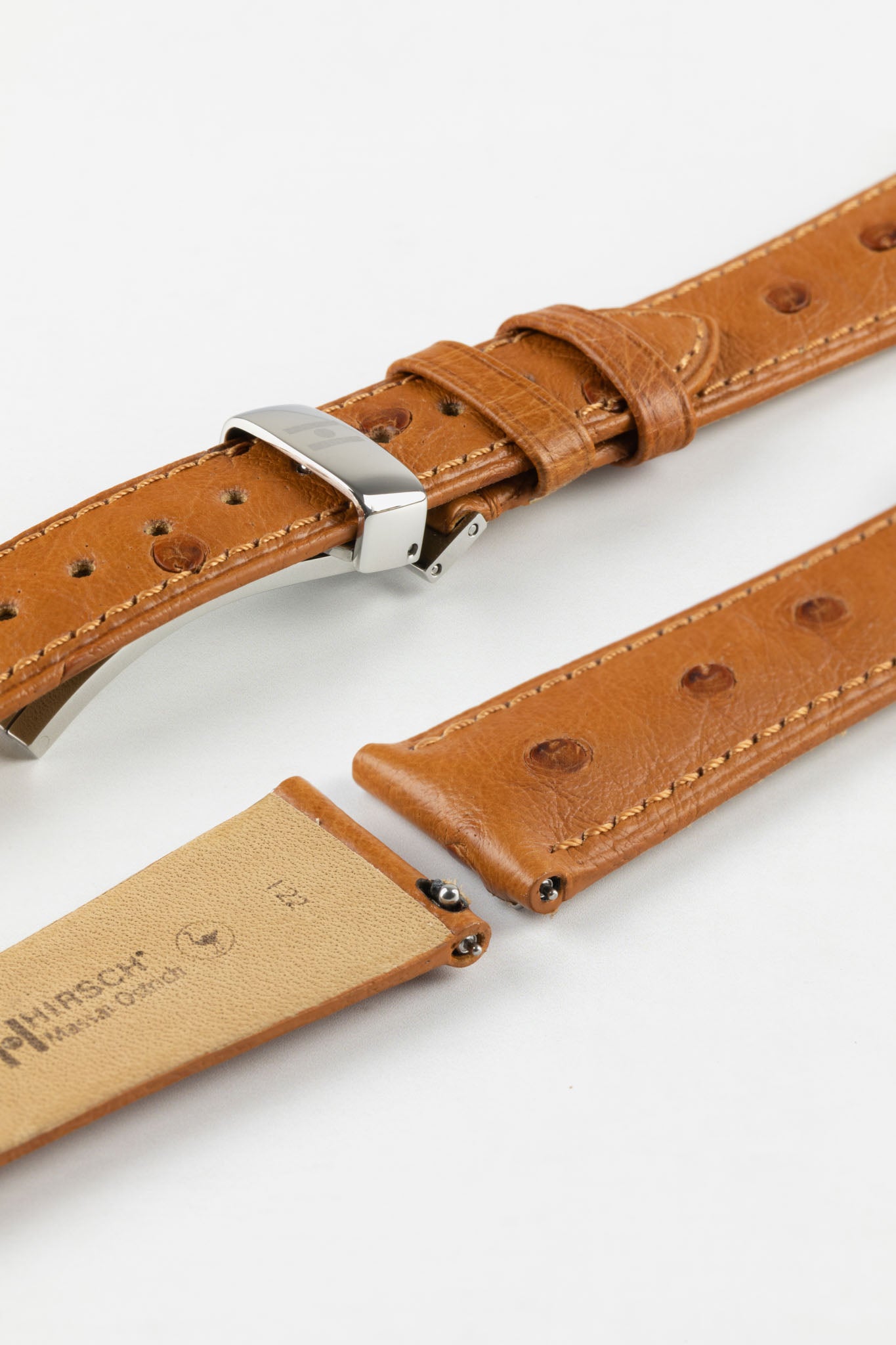 Hirsch MASSAI OSTRICH Leather Watch Strap in GOLD BROWN