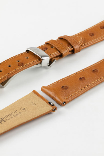 Hirsch MASSAI OSTRICH Leather Watch Strap in GOLD BROWN