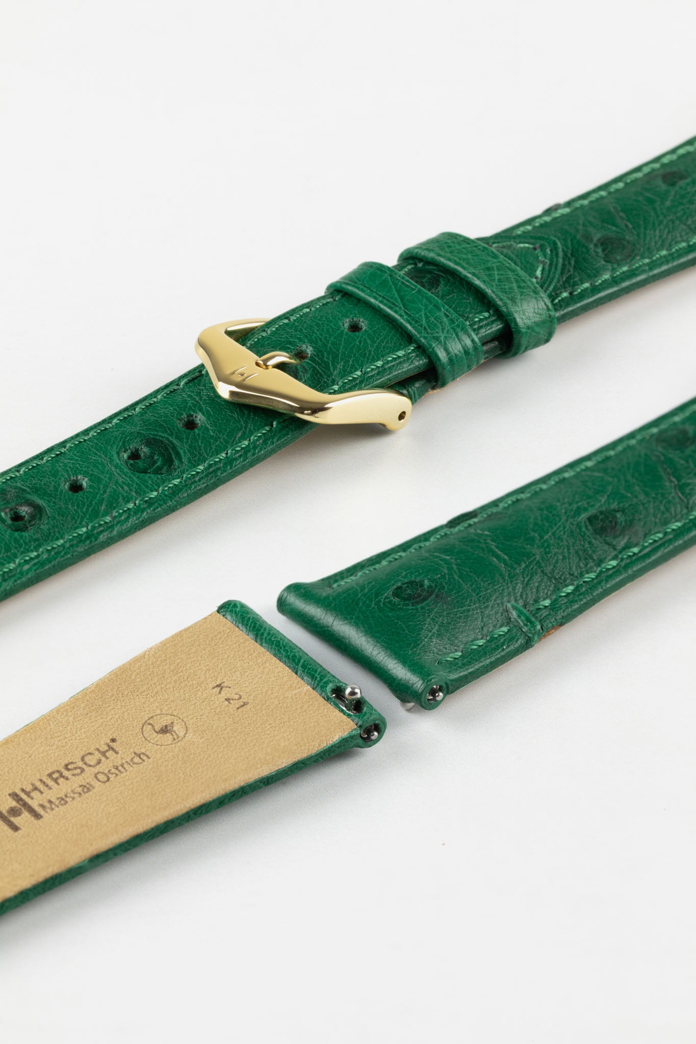 Hirsch MASSAI OSTRICH Leather Watch Strap in GREEN