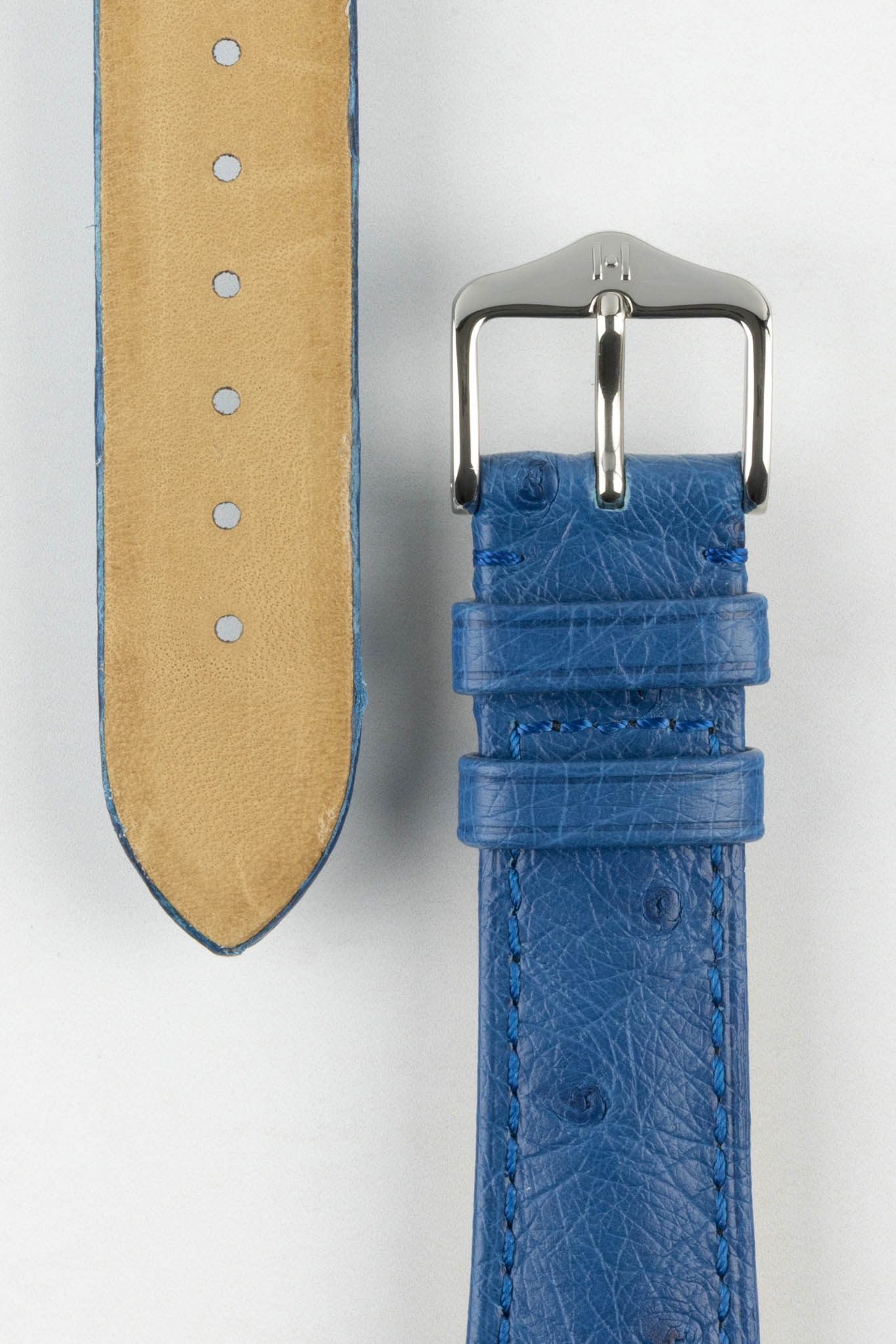 Hirsch MASSAI OSTRICH Leather Watch Strap in ROYAL BLUE