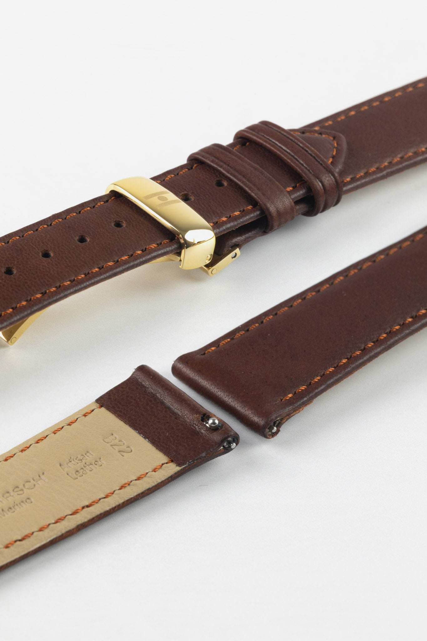 Hirsch MERINO Nappa Leather Watch Strap in GOLD BROWN